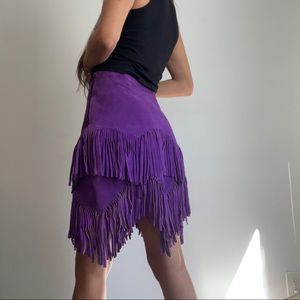 Purple fringe skirt genuine suede